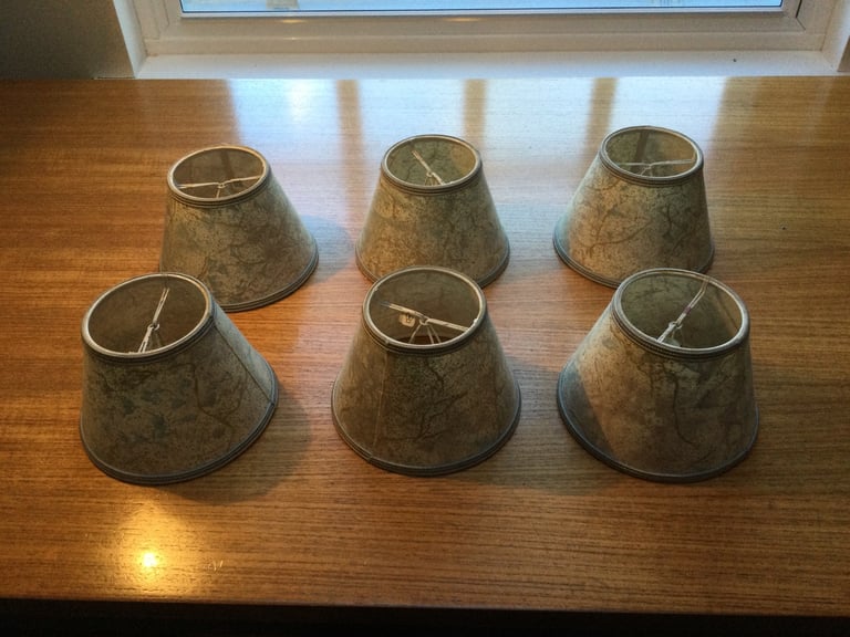 Brass double wall lights x 3, complete with x 6 quality light shades