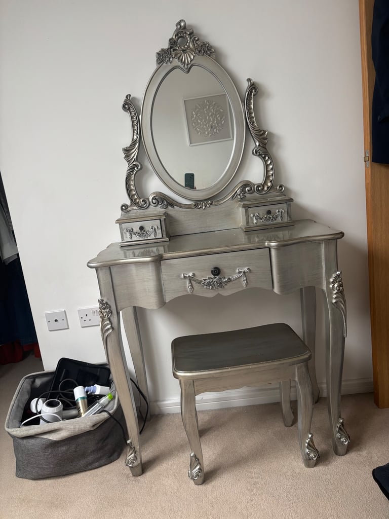 image for Pewter silver Dressing Table and Mirror
