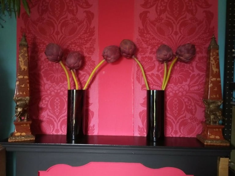 Large Tall Pair Pair of Purple Glass Vases / Mantle Garniture 