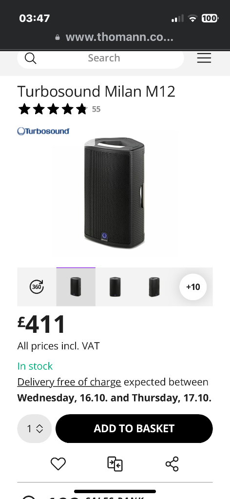 image for Turbosound Milan 12  1100 watts active speakers x2