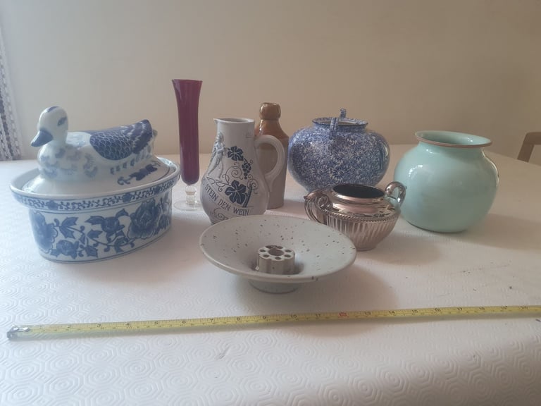 Mixed lot Stoneware, studio pots, chinese duck cassorole,German Stein etc