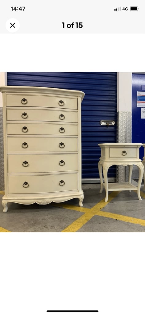 image for Willis and Gambier Ivory Tallboy Chest of Drawers & bedside table - t|c