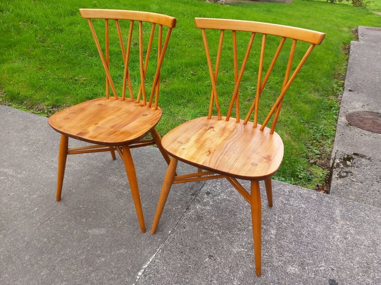 image for Pair of refinished Ercol Candlestick dining chairs 