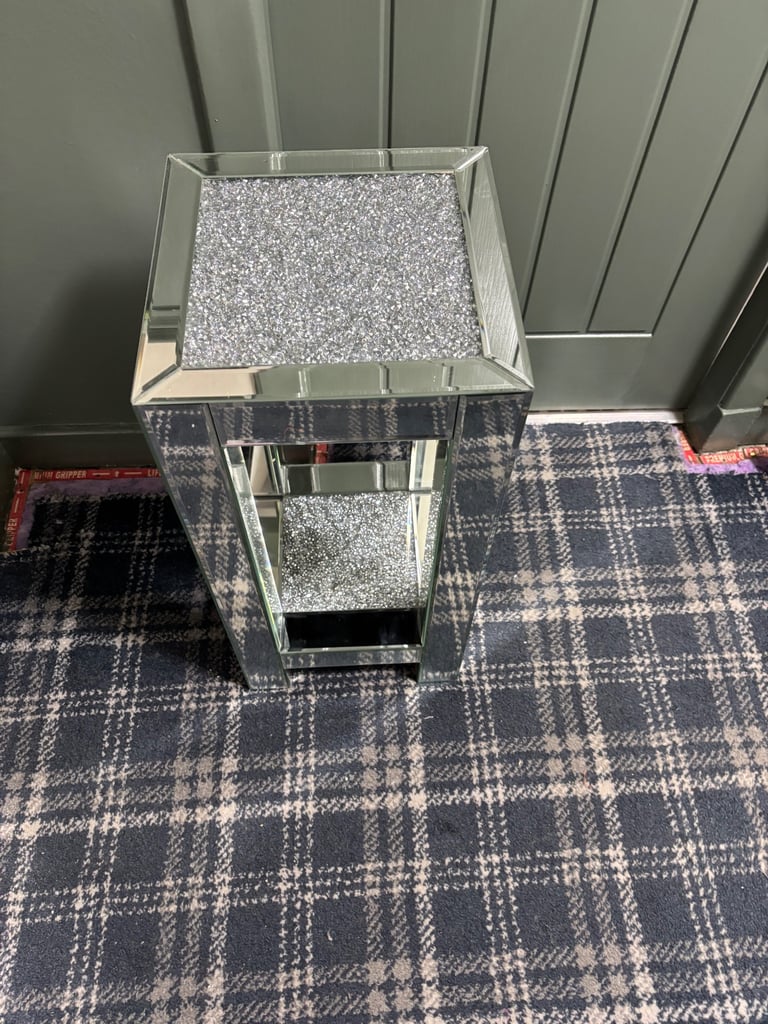 Mirror side table and floating mirrored shelf 
