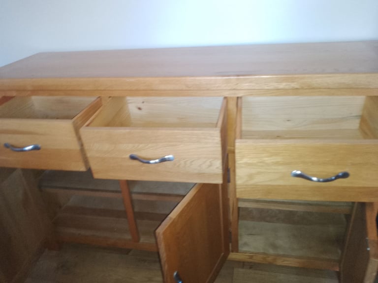 Oak table and chairs, oak sideboard