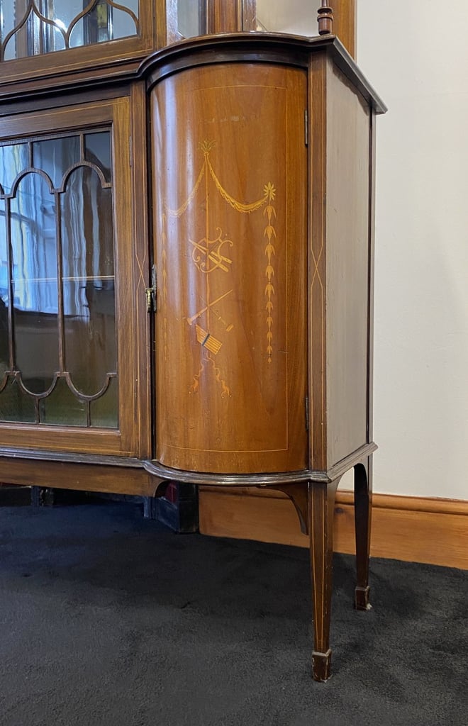 Fine Edwardian Mahogany & Satinwood Marquetry Glazed Sideboard Display Cabinet