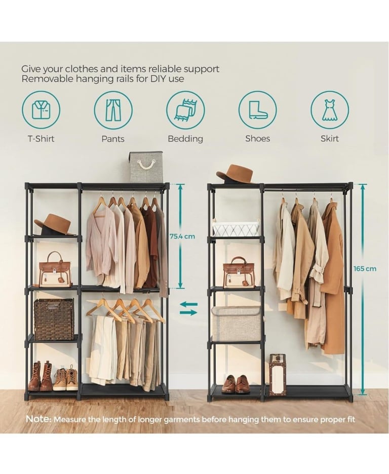 image for Fabric clothes wardrobe with shelves