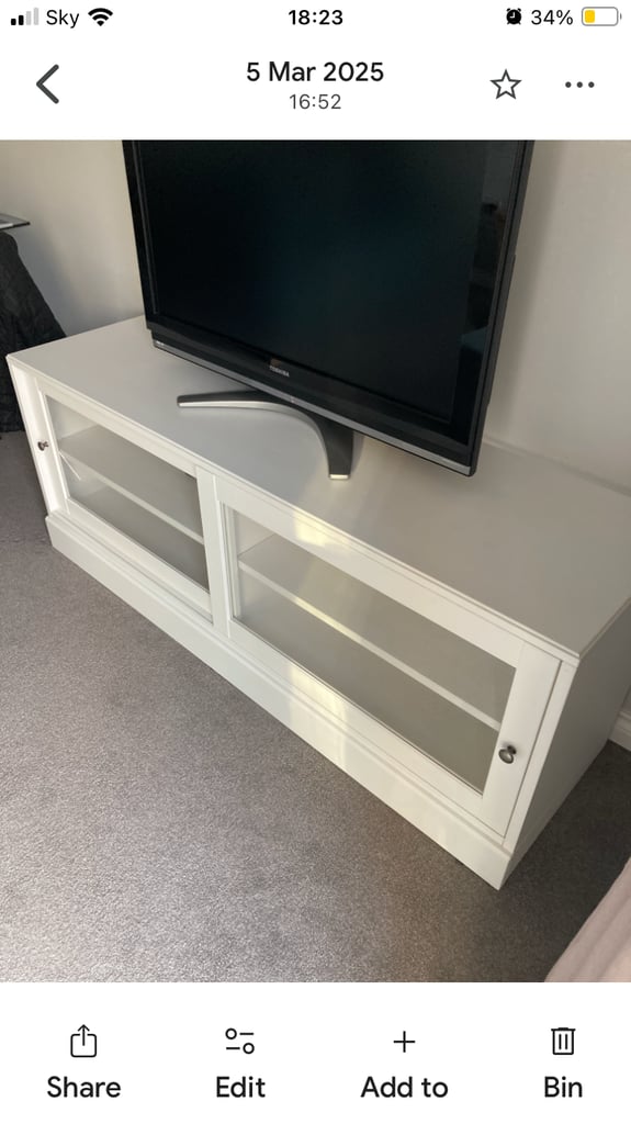 Immaculate White Wooden TV Stand - As New