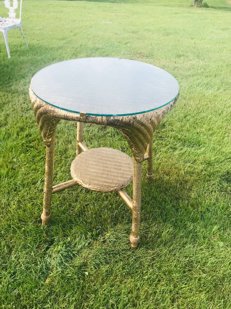 image for GOLD WOOD SOLID OUTDOOR BISTRO TABLE WITH GLASS TOP