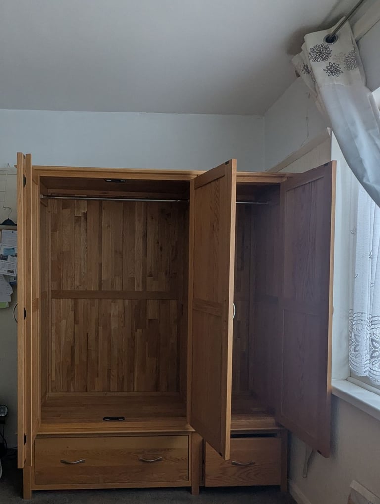 Solid oak large triple wardrobe