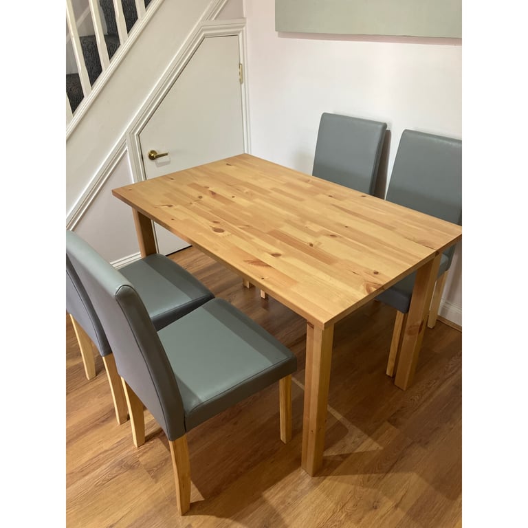 image for Oak dining table & grey chairs
