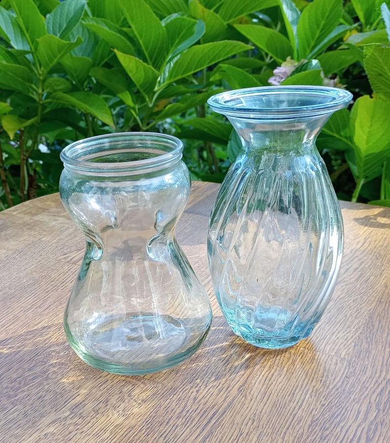 image for 2 Vintage Glass Vases - Traditional Dutch Hyacinth Bulb & Twist Flower Vase