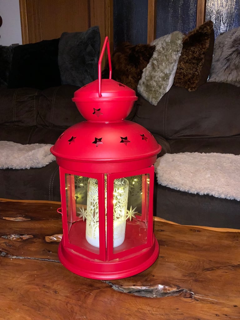 Christmas Red Large Vinterfint Lantern for pillar candle plus Christmas led light