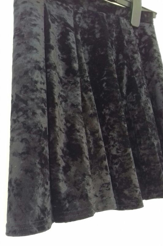 River Island black faux crushed velvet mini skirt UK 6 VGC