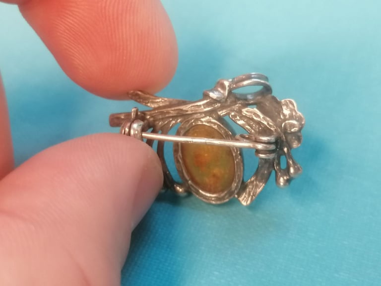 A Lovely Vintage Silver  with Baltic see Amber stone Brooch.  