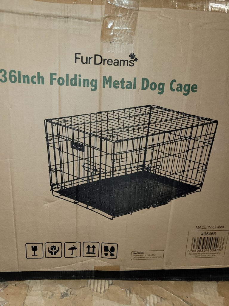 A new still boxed folding metal 36inch pet cage with removable plastic tray