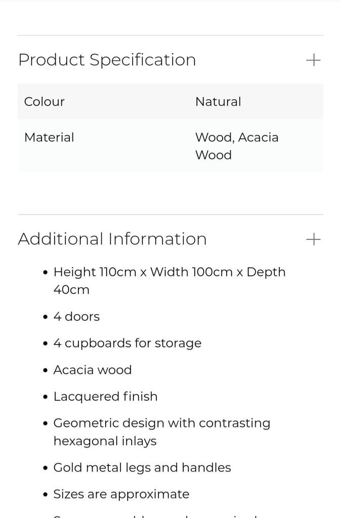 Acacia wood 4 door highboard