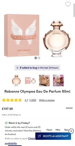 Genuine Paco Rabanne Olympea EDP 80 ml EX Boots display in Hyson