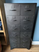 Cox and Cox distressed black iron drawer cabinet