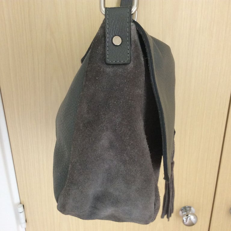 A. Bellucci women's grey tassel genuine suede leather shoulder bag medium, VGC