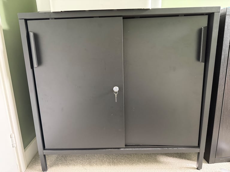 Black Desk, chair and cabinet office set 