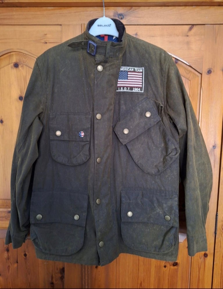 image for Barbour International Steve McQueen Wax Jacket Olive Green Waxed size small very expensive rare 