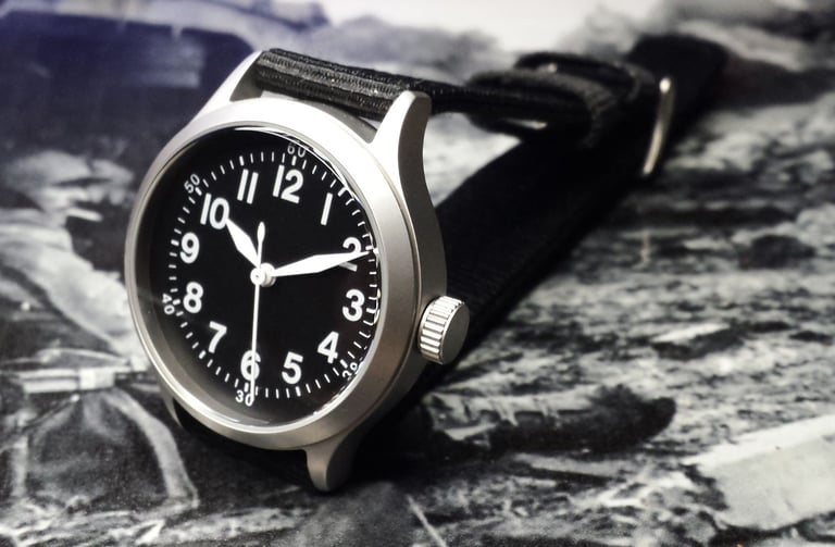 A  'World War 2 - A11' Style Homage Quartz Watch With Sweeping Seconds Hand.