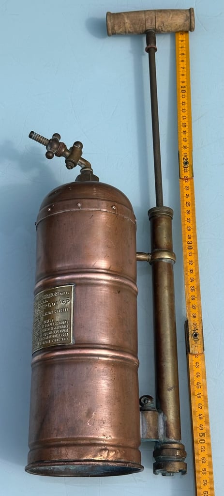 ANTIQUE FRENCH COPPER VINE SPRAYER, MURATORI PARIS GARDEN SPRAYER, H34cm - 1900s - WILL POST!