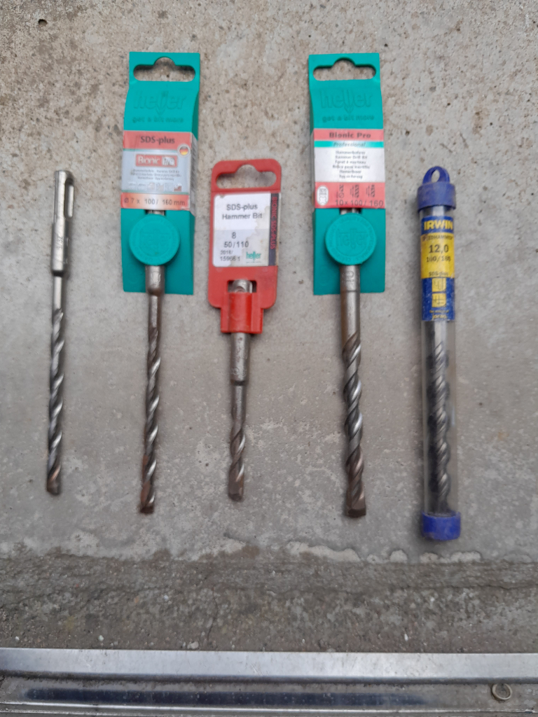 image for SDS Masonry Drill Bits 2x7mm, 8mm, 10mm, 12mm NEW and UNUSED