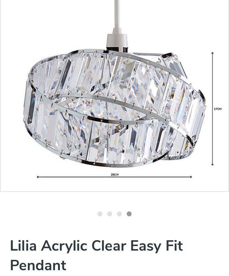 Dunelm acrylic clear ceiling light easy fit pendant x2 pair matching 