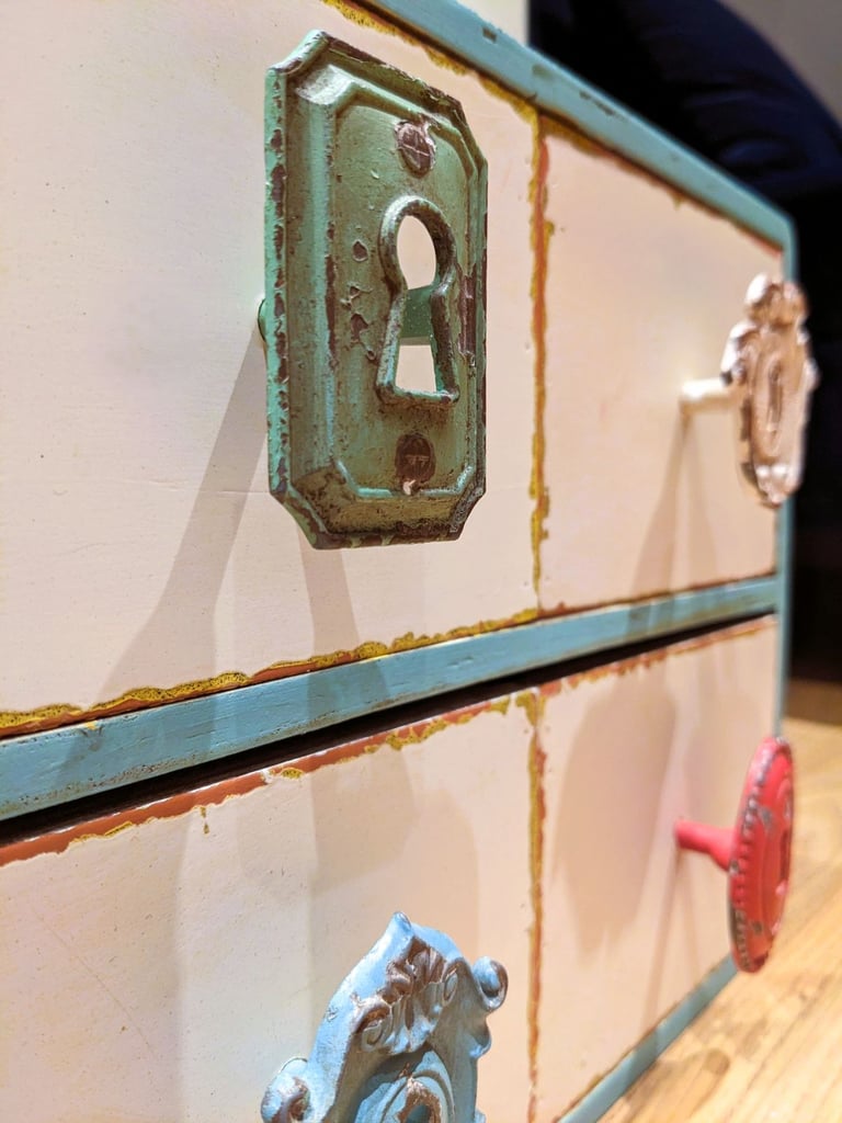 Handmade Vintage Indian Wooden Four-Drawer Storage Box