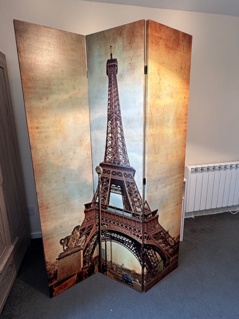 image for Eiffel Tower 3-Panel Canvas Room Divider / Folding Privacy Screen
