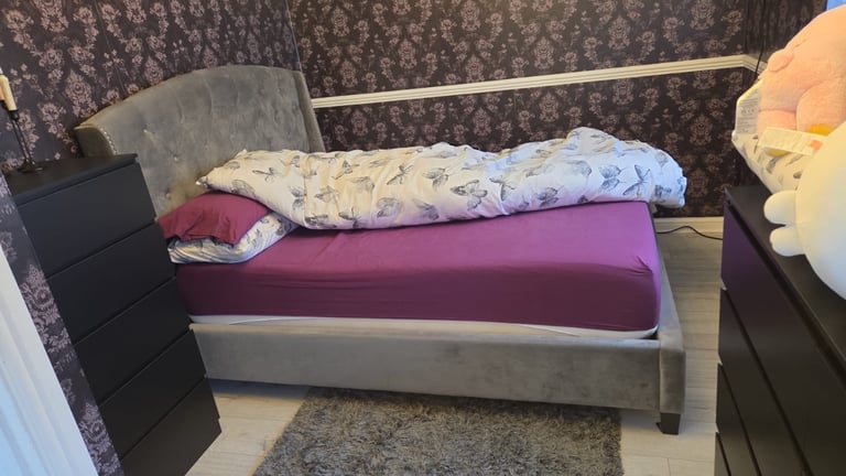 Double bed frame plush velvet silver £100 ono
