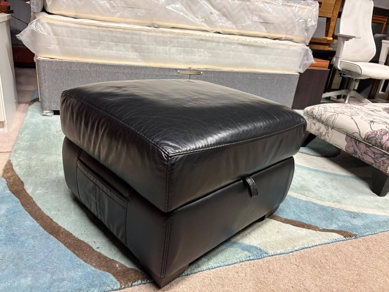 Black Leather Footstool with storage 