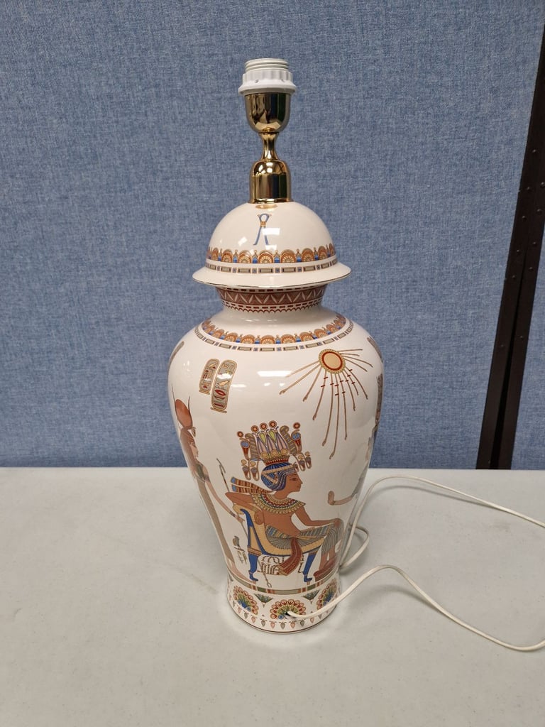 Large ceramic lamp base with egyptian scenes