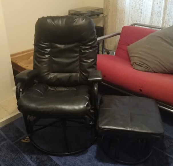 Leather Rocking Chair and Footstool (Black)