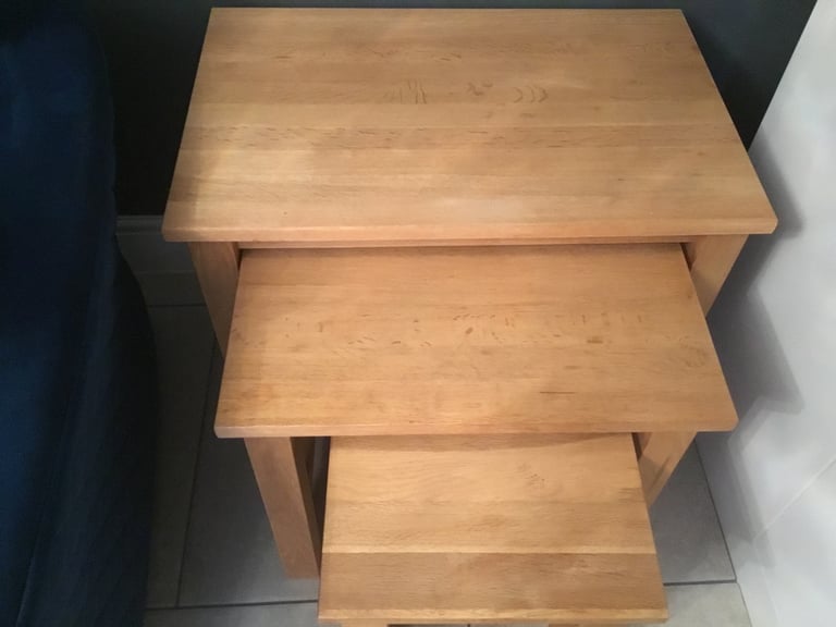 Solid oak nest of three tables
