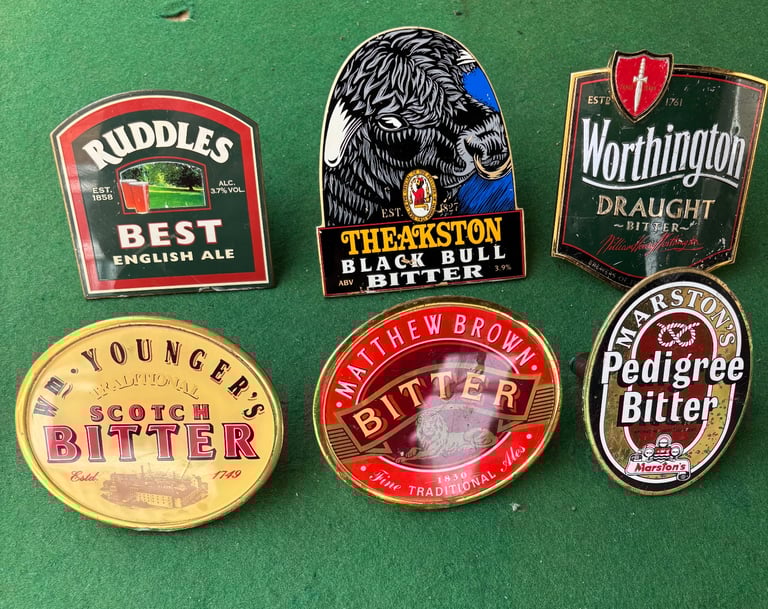 6 brass beer pump badges £40 the lot 
