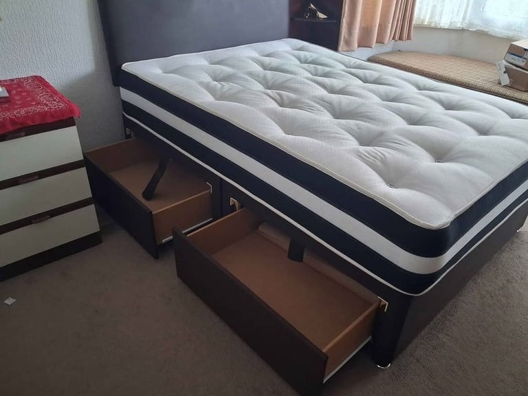 image for 🔥 Double Divan Bed – Hot Deal Today | Headboard & Drawers Included **