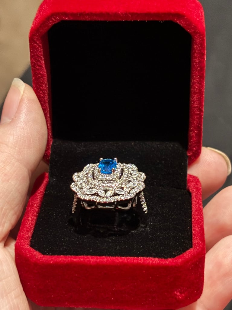 Sterling Silver Blue & Clear Zircon Ring 