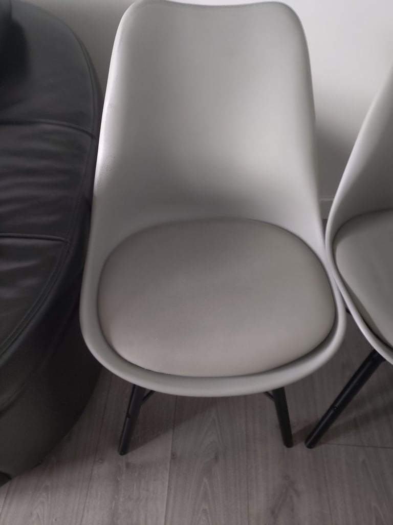 Dining table 2 chairs and a bench grey concrete affect