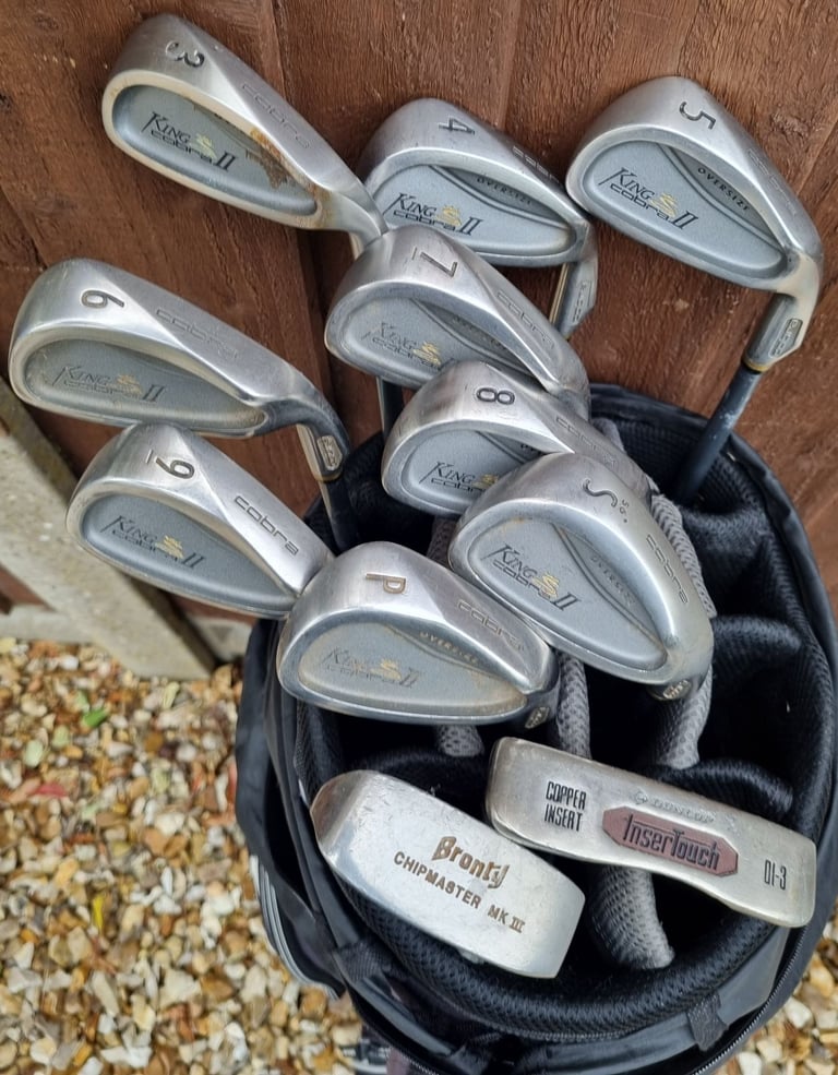 KING COBRA - OFFSET 3-SW, 1-3-5-7, Chipper wedge, putter, CALLAWAY bag, trolley & EXTRA's