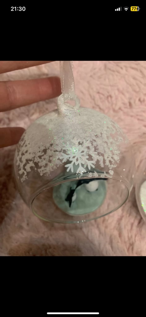 SET OF 2 LARGE GLASS CHRISTMAS TREE BAUBLES WITH OPEN FRONTS