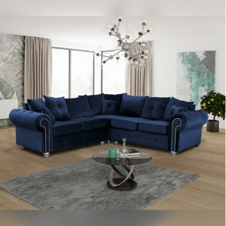 Brand New-Ashwin Corner Also Available in 3 and 2 seaters Sofa Set -Blue - SAME/NEXT DAY DELIVERY