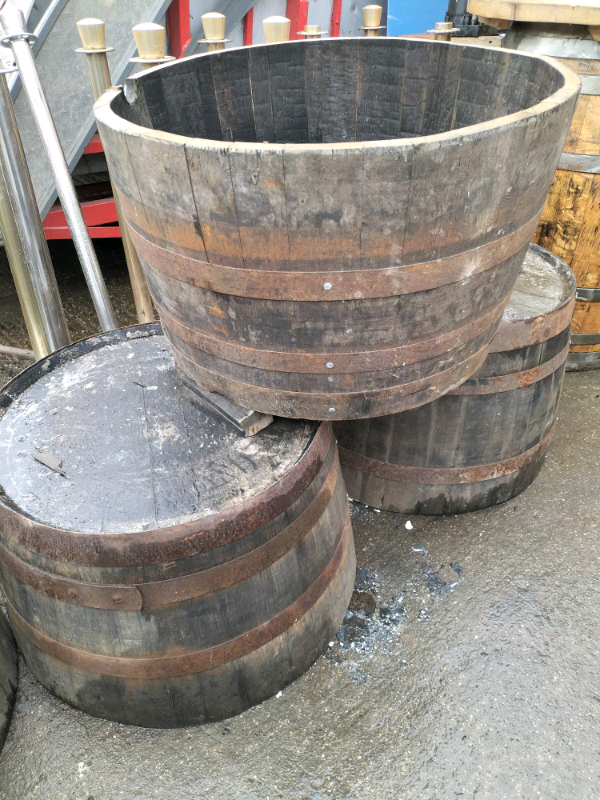 Half barrel planters, half barrels