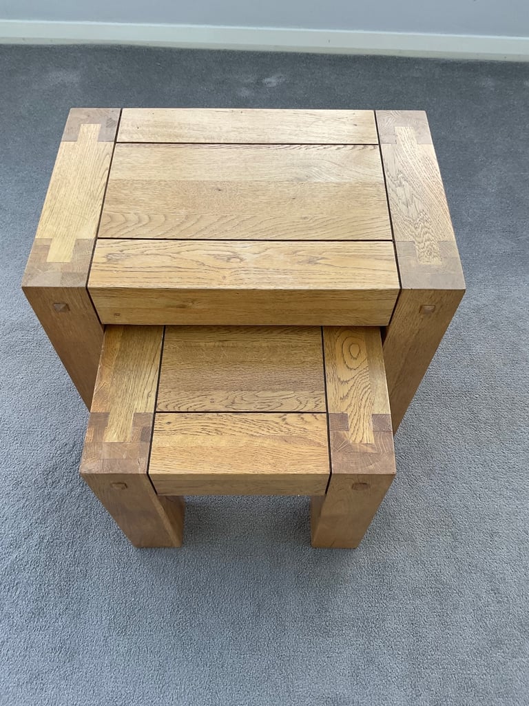 Solid oak nest of two tables