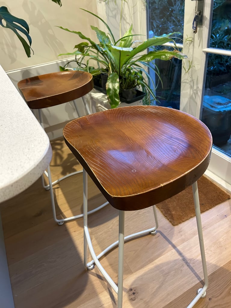 image for Pair of very comfortable bar stools, wooden seats 74 cm high