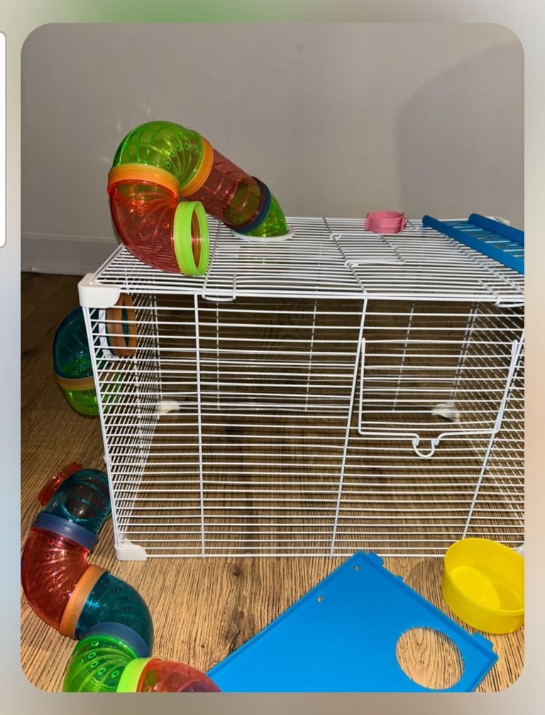 PawHut Hamster Cage, Gerbil Cage 3 Tier with Accessories and some food. Dimension:  59 x 36 x 47 cm