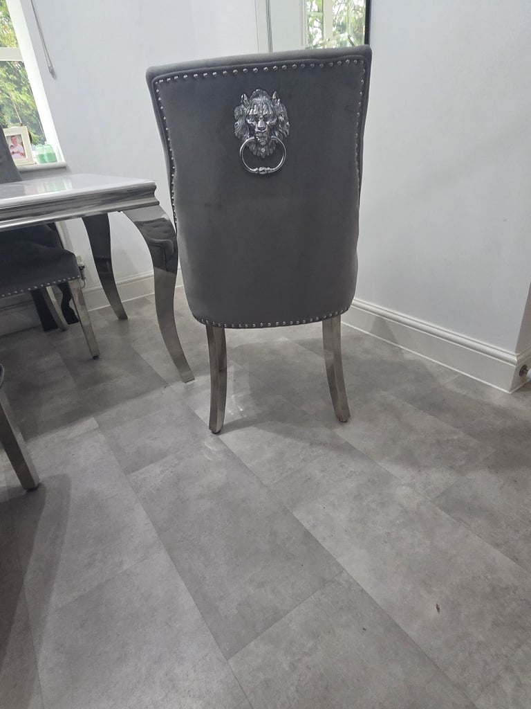 Louis Marble Dining Table + 4 Lion Knocker Chairs + Bench