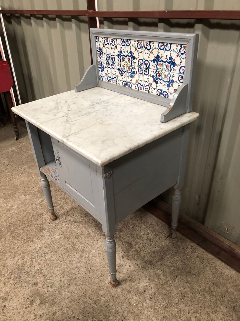 Small Antique Wash Stand, Tiled Back, Marble Top, Need Painted